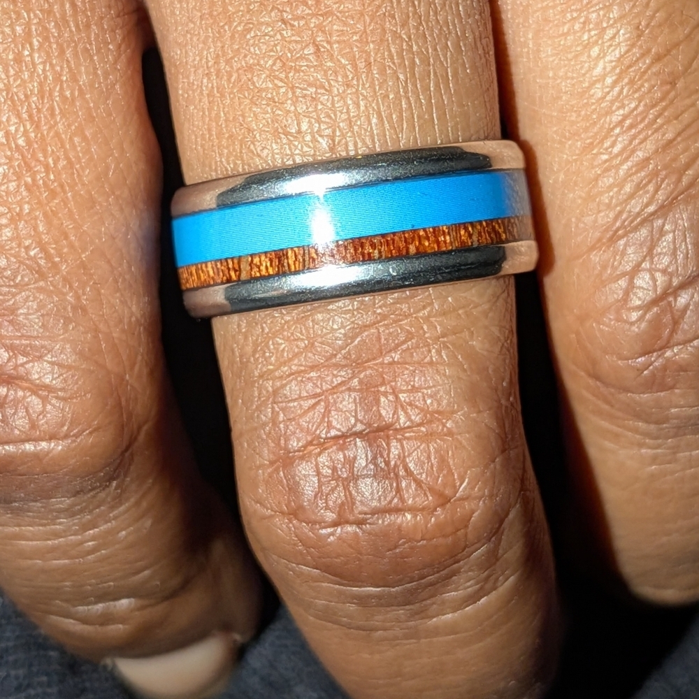 Unisex 8mm Turquoise wedding ring sz 8